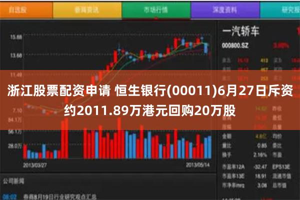 浙江股票配资申请 恒生银行(00011)6月27日斥资约2011.89万港元回购20万股